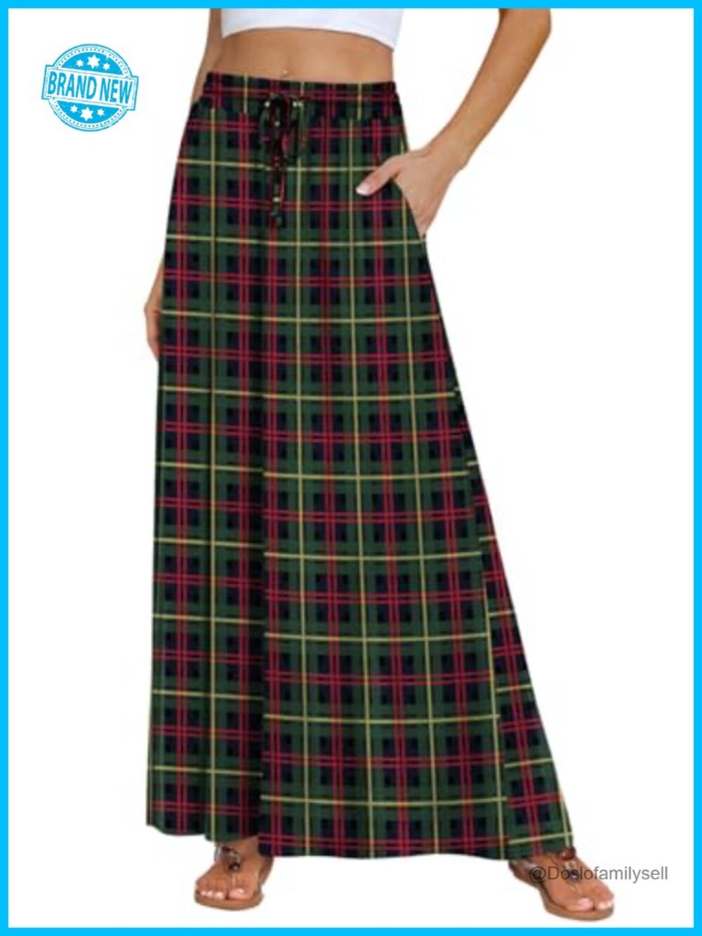 Womens Maxi Skirt Flowy Elastic High Waist Long Skirt with Pockets
